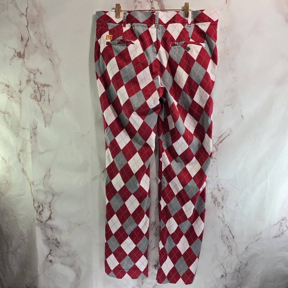 Loudmouth Pants Mens 36 X 33 Red White Argyle Chino Argyle Pattern Golf